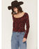 Image #2 - Rock & Roll Denim Women's Floral Print Long Sleeve Top, Red, hi-res