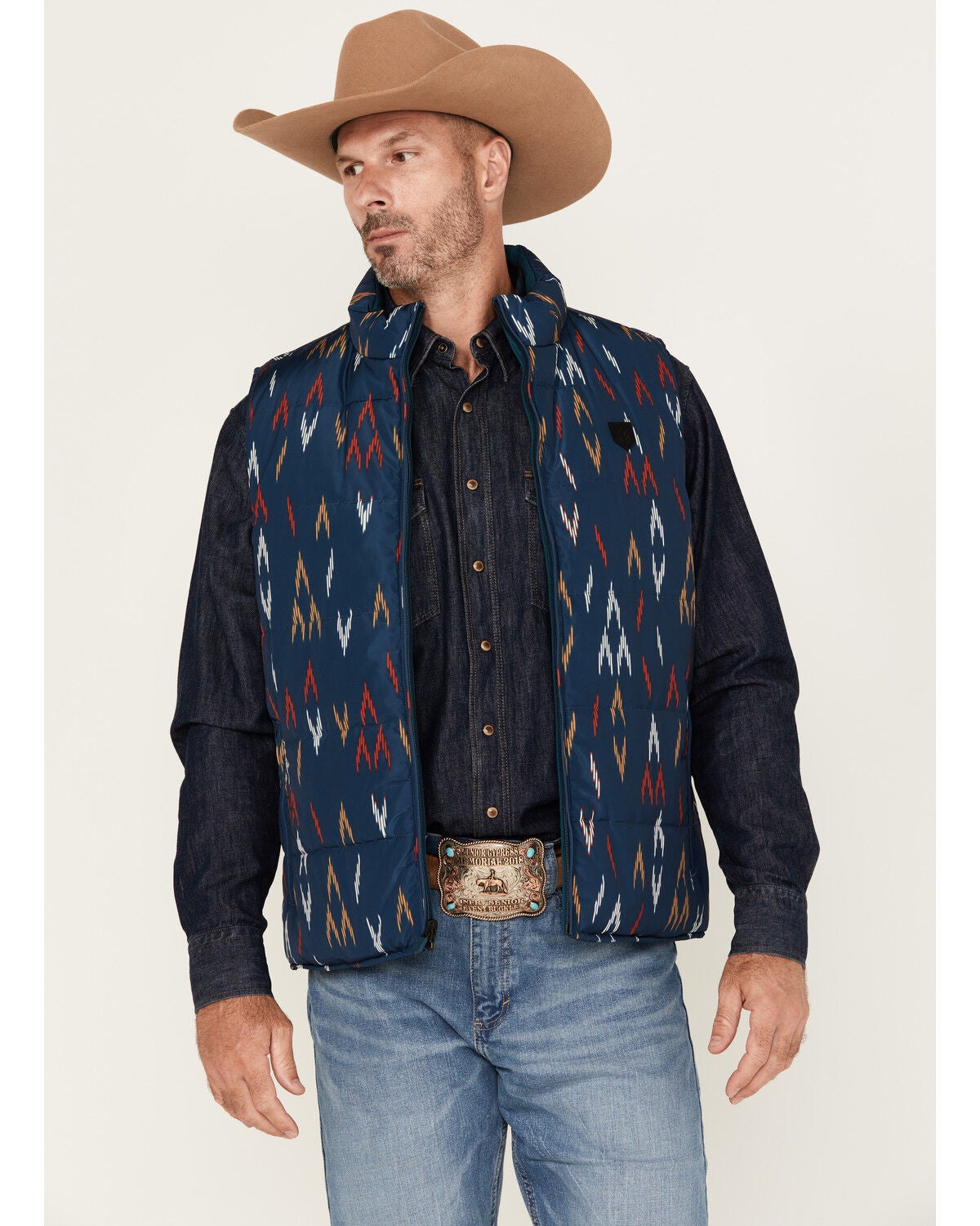 RANK 45&reg; Men's Men's Spaced Geo Print Reversible Puffer Vest, Dark Teal, hi-res