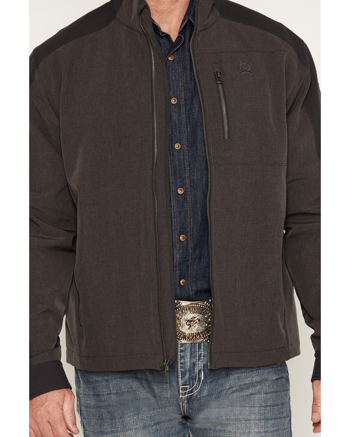 Image #3 - Cinch Men's Bonded Textured Softshell Jacket, Charcoal, hi-res