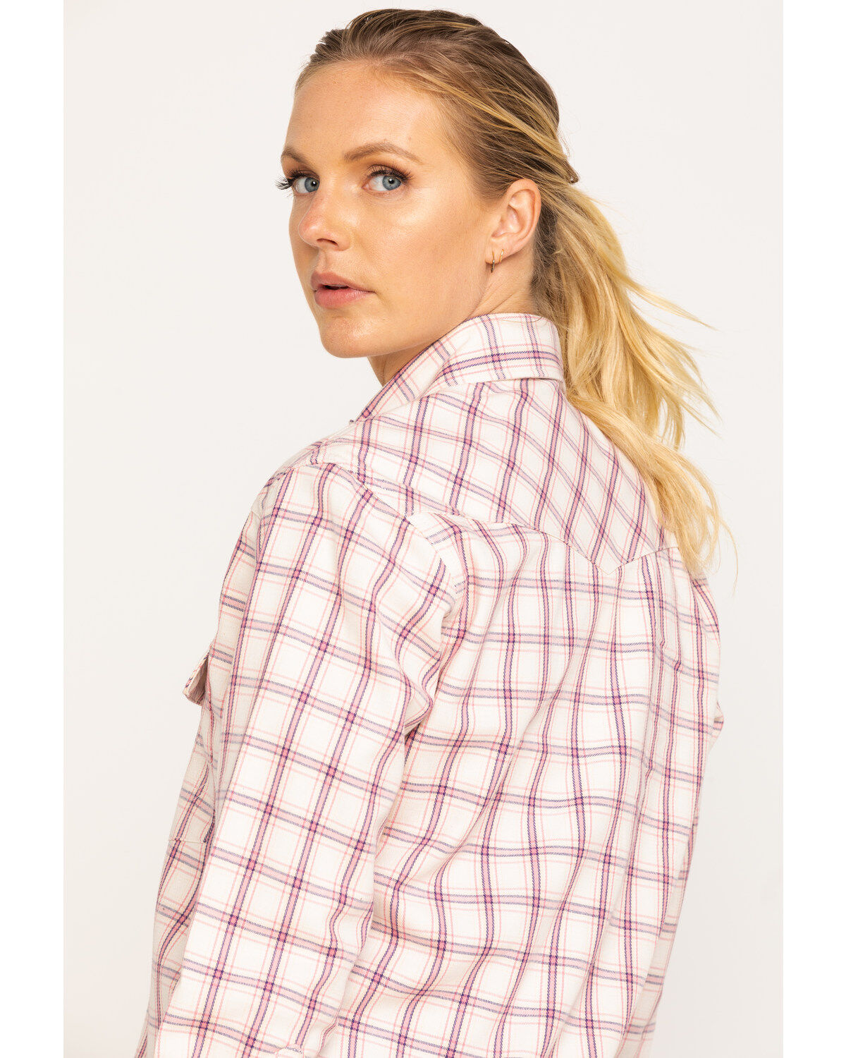 Image #5 - Wrangler Women's Pink FR Plaid Shirt, , hi-res