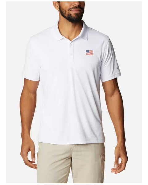 Image #1 - Columbia Men's Terminal Tackle Texas Flag Polo Shirt , White, hi-res
