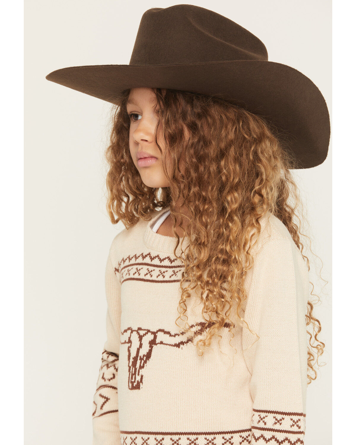 Image #2 - Cotton & Rye Girls' Longhorn Sweater, Cream, hi-res