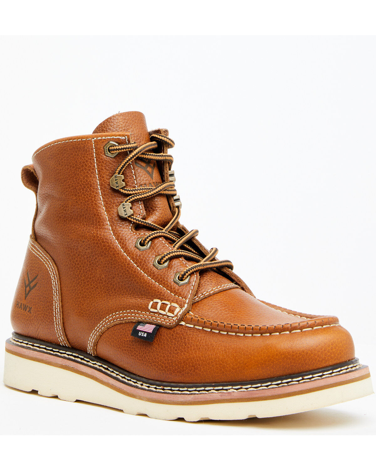 Image #1 - Hawx Men's 6" USA Pitstop Wedge Redesigned Work Boots - Soft Toe, Brown, hi-res