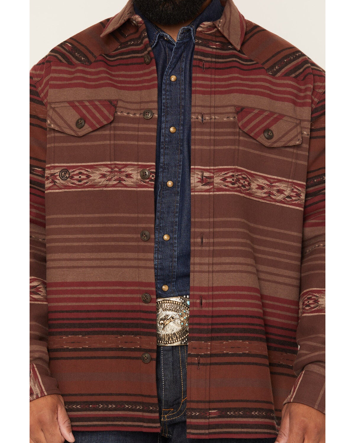 Image #3 - Cody James Men's Drif Southwestern Serape Striped Fleece Lined Shirt Jacket, Brown, hi-res