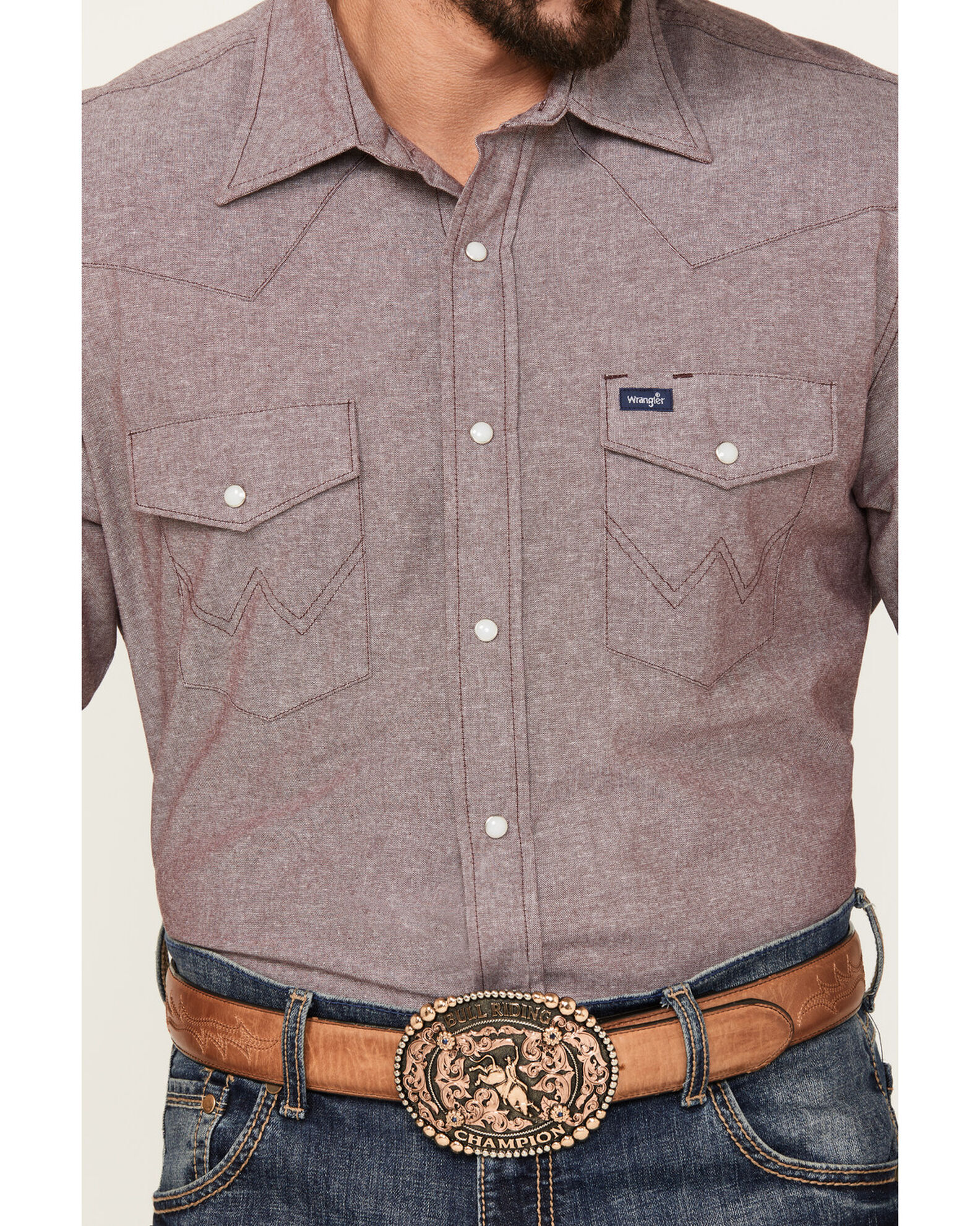 Wrangler Men's Chambray Long Sleeve Snap Western Work Shirt