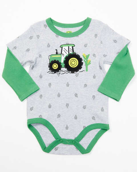 John Deere Infant Boys' Corn and Tractor Long Sleeve Onesie , Grey, hi-res