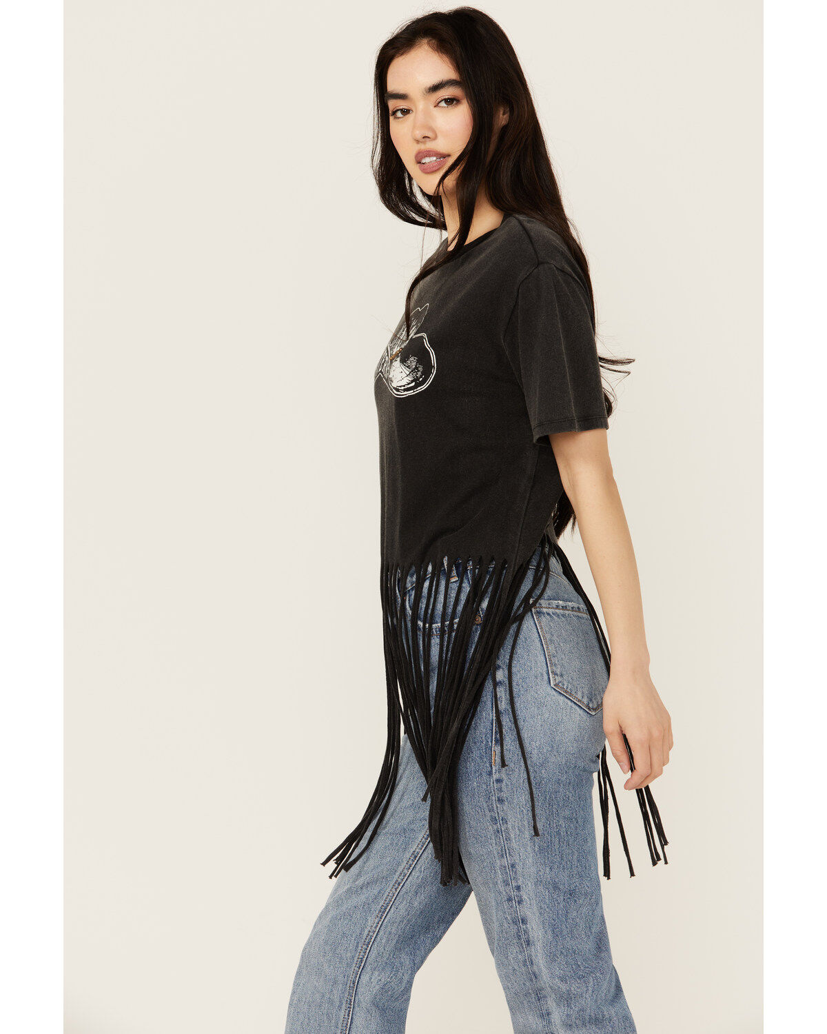 Image #2 - Rock & Roll Denim Women's Hat Short Sleeve Fringe Graphic Tee, Black, hi-res