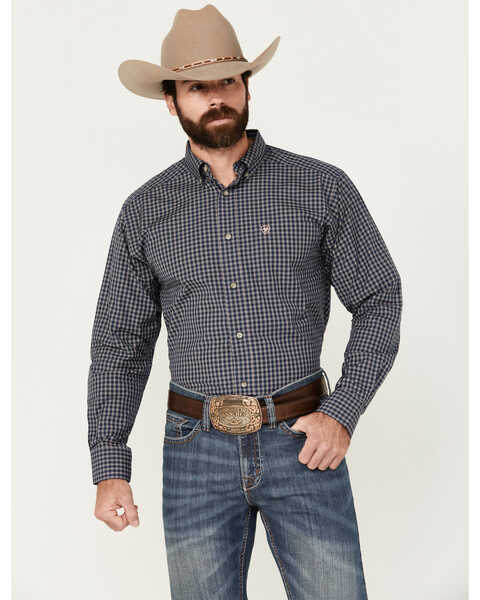 Ariat Men's Pro Series Tate Plaid Print Long Sleeve Button-Down Western Shirt - Tall , Dark Blue, hi-res