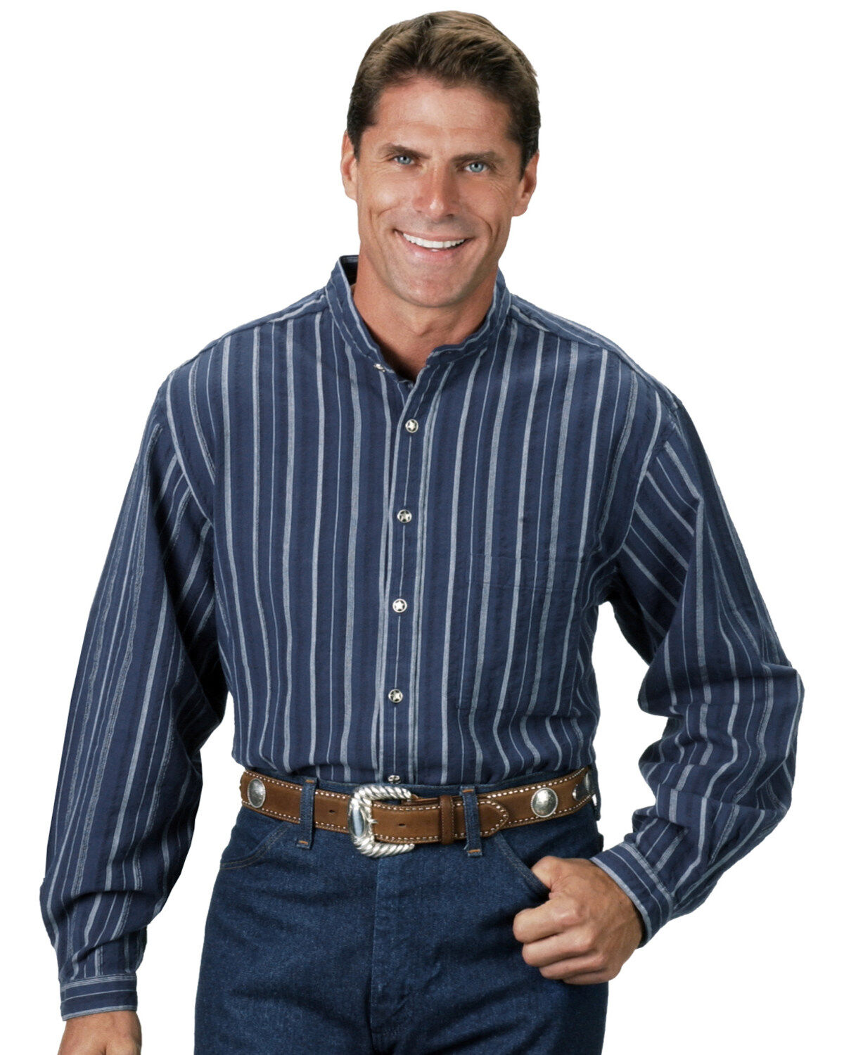 Image #1 - Rangewear by Scully Men's Lawman Dobby Striped Long Sleeve Western Shirt, , hi-res