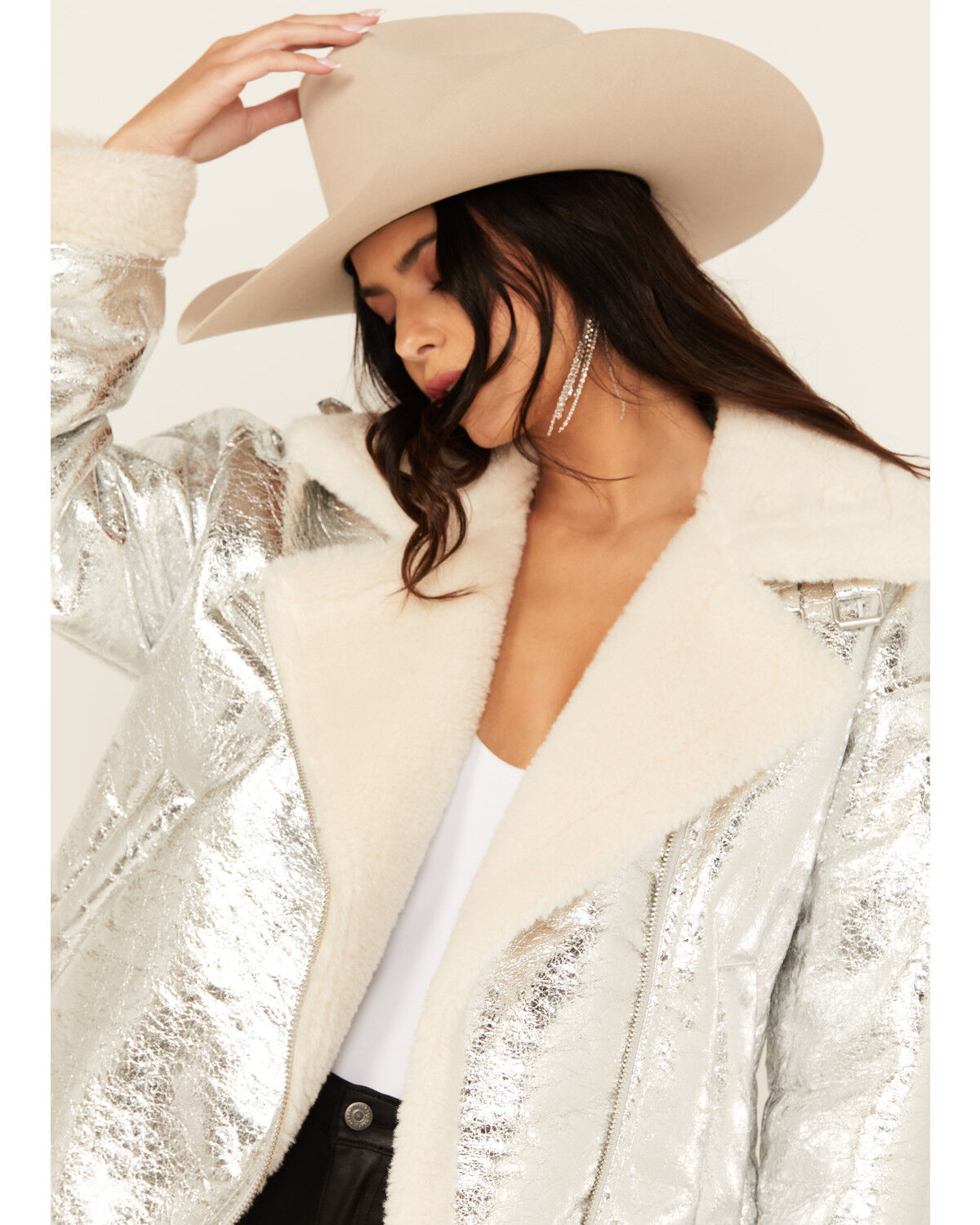 Image #2 - BLANKNYC Women's Metallic Moto Jacket, Silver, hi-res