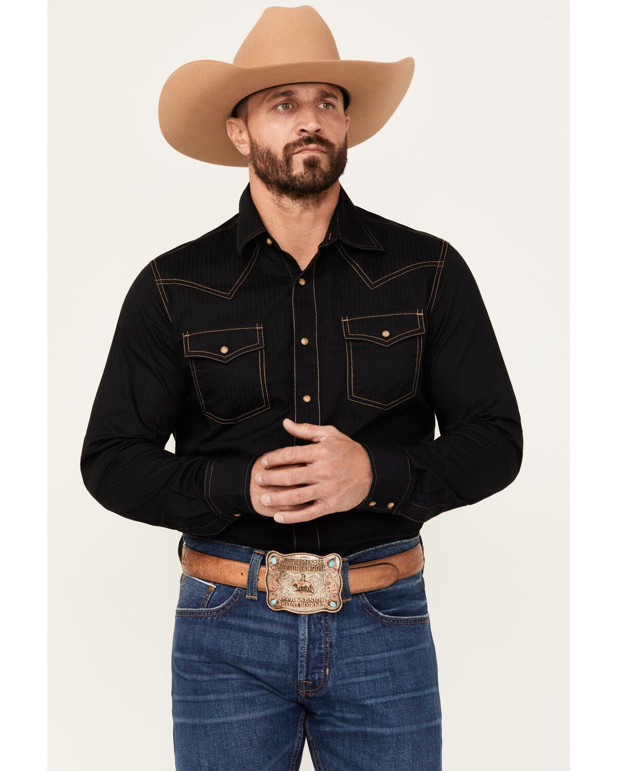 Wrangler Retro Men's Solid Long Sleeve Snap Western Shirt - Tall, Black, hi-res