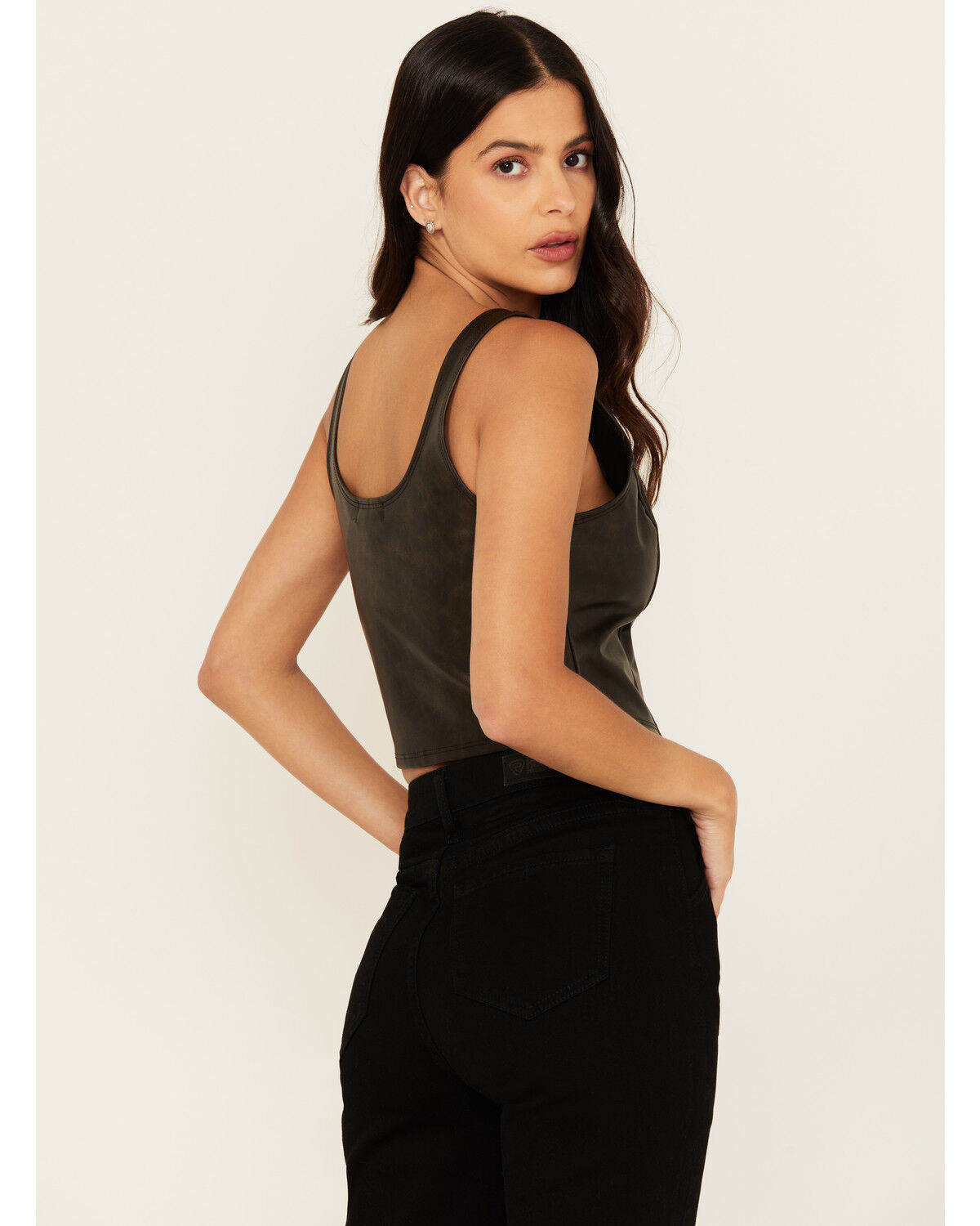 Image #4 - Originality Women's Faux Leather Corset Top, Black, hi-res
