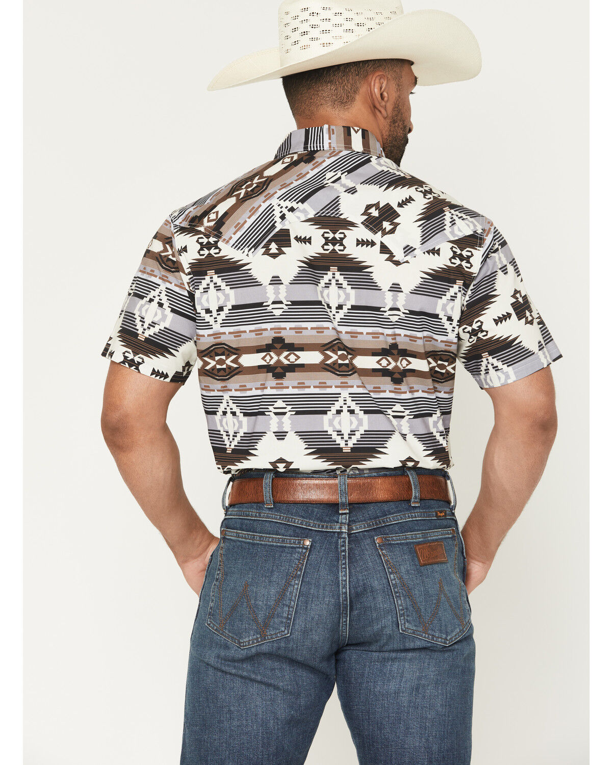 Image #4 - Rock & Roll Denim Men's Dale Brisby Southwestern Print Short Sleeve Snap Stretch Western Shirt, Grey, hi-res
