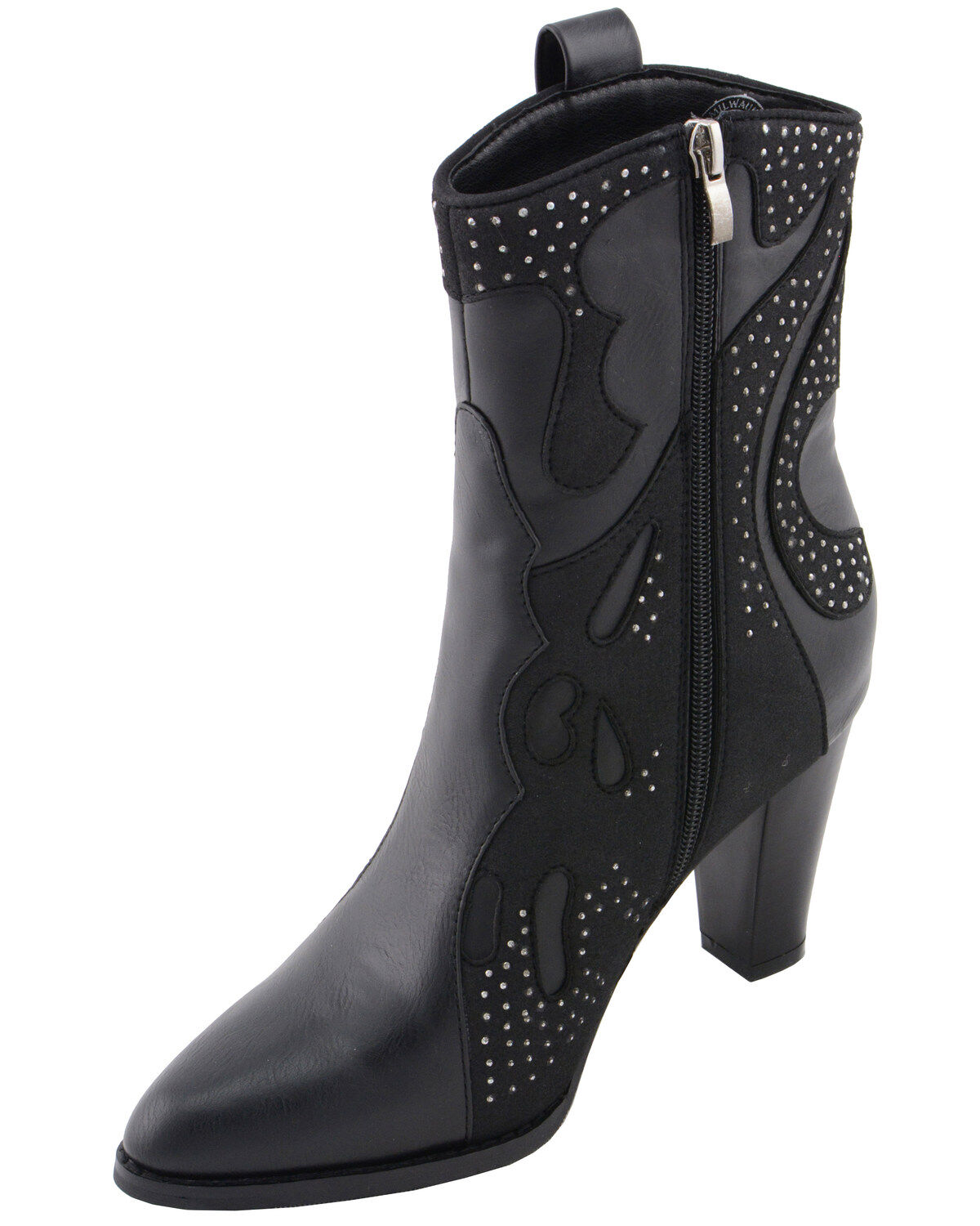 Image #2 - Milwaukee Leather Women's Studded Overlay Western Boots - Round Toe, Black, hi-res
