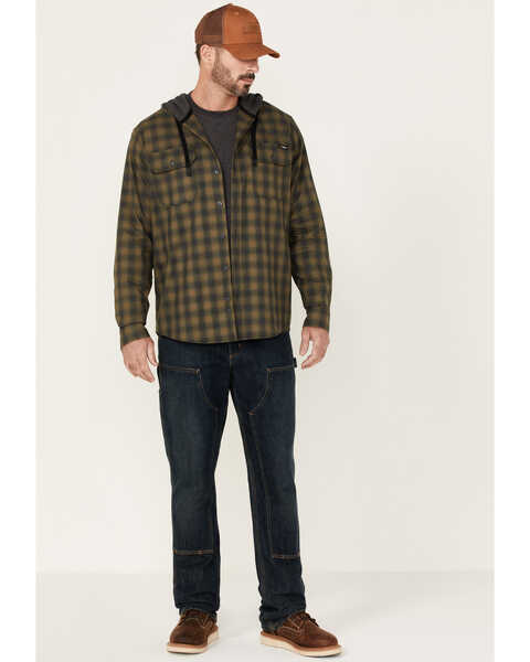 Hawx Men's Plaid Print Robertson Long Sleeve Button Down Hooded Work Flannel Shirt , Olive, hi-res