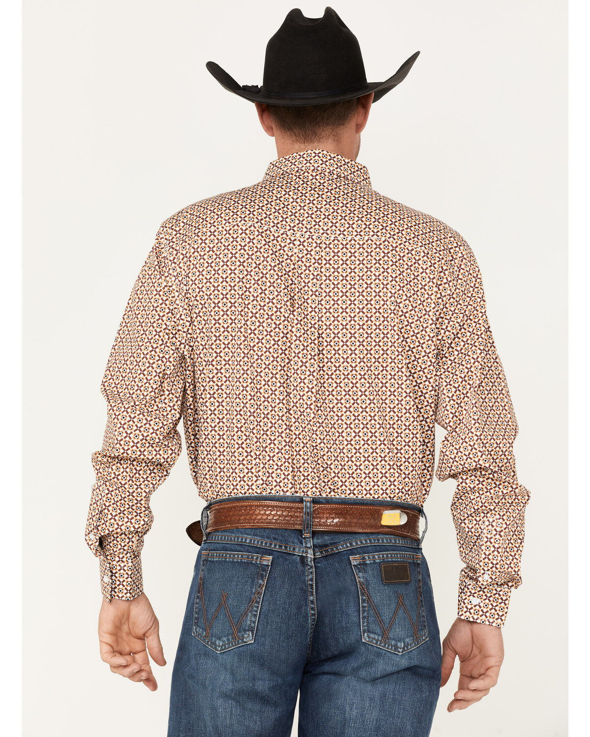 Image #4 - RANK 45® Men's Stirrup Geo Print Long Sleeve Western Button-Down Shirt, Light Red, hi-res