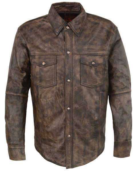 Image #4 - Milwaukee Leather Men's Distressed Brown Light Leather Snap Front Shirt - 5X, Black/tan, hi-res