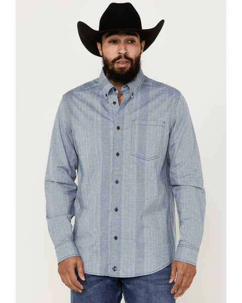 Cody James Men's Buckle Up Chambray Striped Button-Down Long Sleeve Stretch Western Shirt , Light Blue, hi-res
