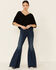Angie Women's Embroidered Button Down Long Sleeve Flowy Top, Black, hi-res
