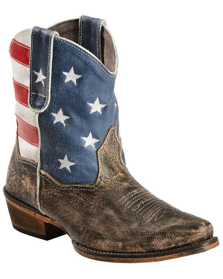 Roper Women's American Beauty Flag Ankle Boots, Brown, hi-res