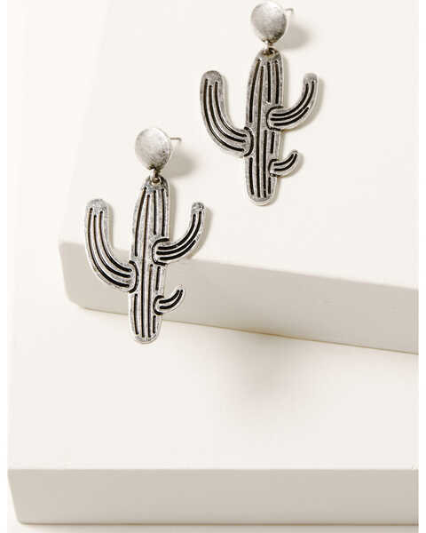 Shyanne Women's Metal Cactus Earring , Silver, hi-res