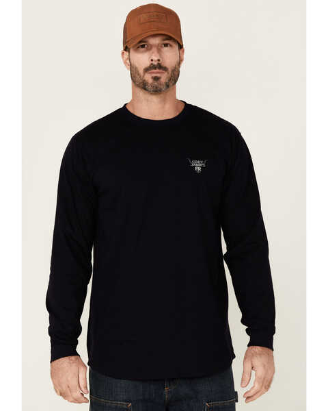Cody James Men's FR Longhorn Graphic Long Sleeve Work T-Shirt - Tall, Navy, hi-res