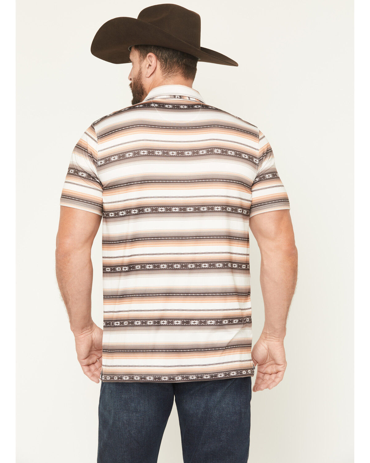 Image #4 - Cowboy Hardware Men's Southwestern Striped Print Short Sleeve Snap Polo, Brown, hi-res