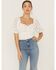 Flying Tomato Women's Lace Rouched Front Crop Top , Ivory, hi-res