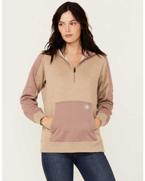 Ariat Women's Rebar Oversized 1/2 Zip Hooded Pullover , Beige, hi-res