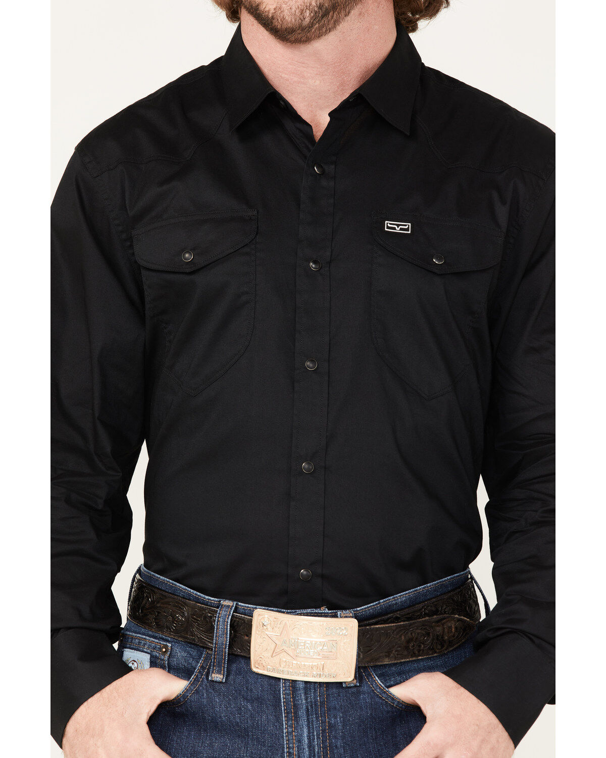 Image #3 - Kimes Ranch Men's Blackout Solid Long Sleeve Snap Western Shirt, Black, hi-res