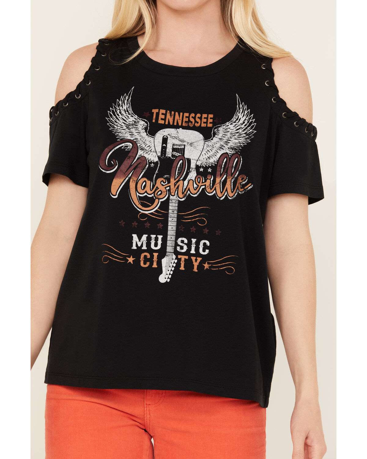 Image #3 - Blended Women's Cold Shoulder Nashville Music City Graphic Tee, , hi-res