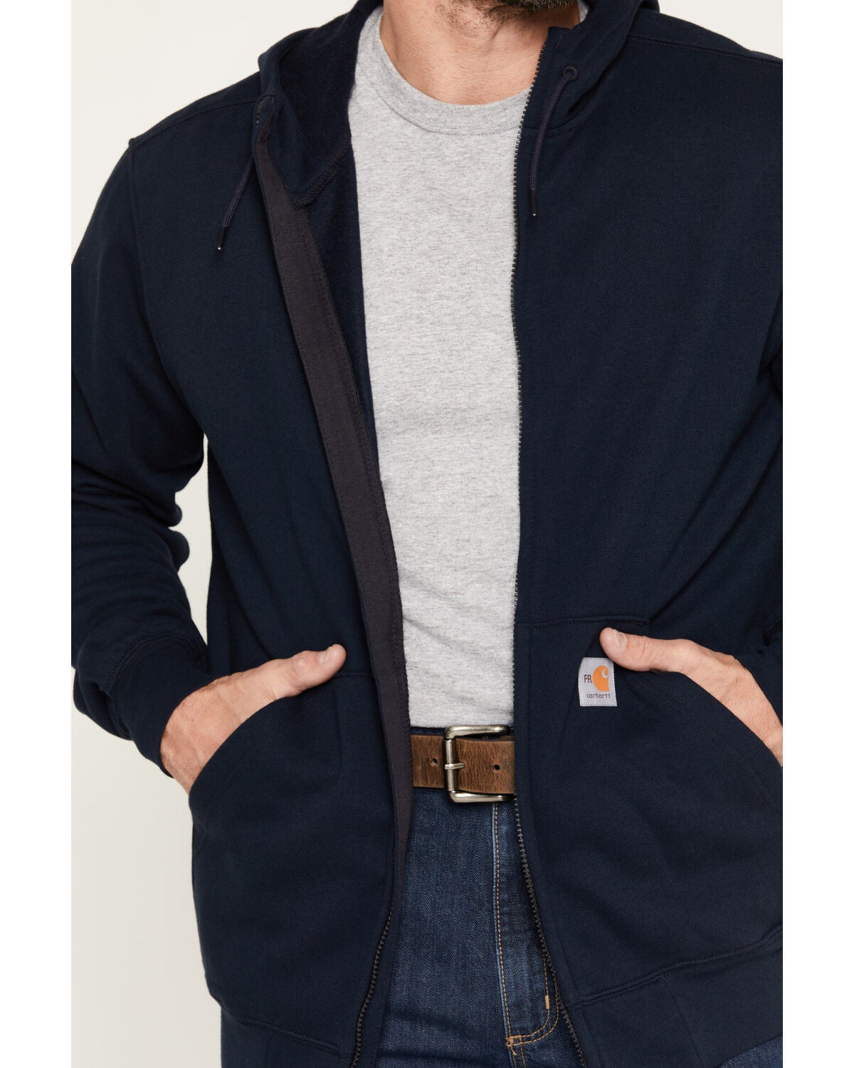 Image #3 - Carhartt Men's FR Force Original Fit Zip-Front Hooded Work Jacket - Big, Navy, hi-res