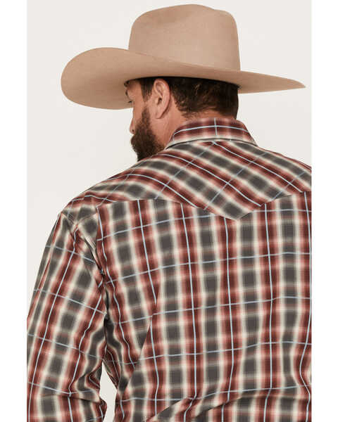 Image #4 - Stetson Men's Fancy Medium Plaid Print Long Sleeve Pearl Snap Western Shirt, Wine, hi-res