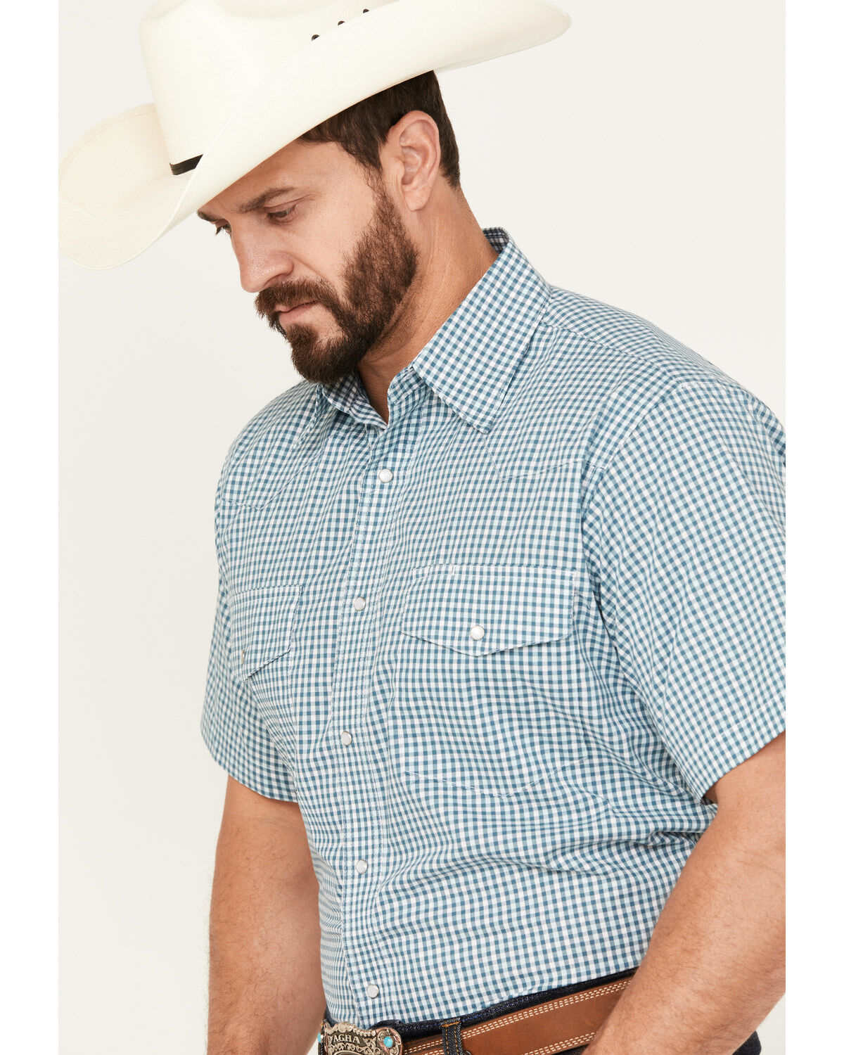 Image #2 - Wrangler Men's Wrinkle Resist Plaid Print Short Sleeve Pearl Snap Western Shirt, , hi-res