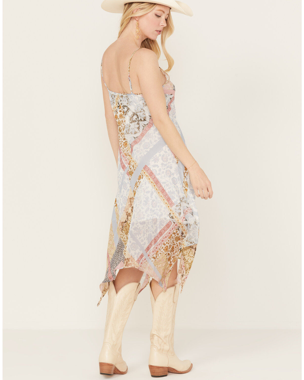 Image #4 - Wild Moss Women's Patchwork Print Smocked High-Low Dress, Ivory, hi-res