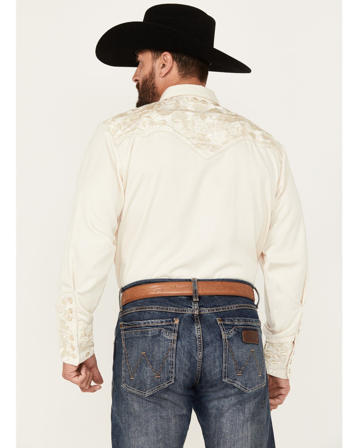 Image #4 - Scully Men's Gunfighter Embroidery Long Sleeve Snap Western Shirt - 3X, Ivory, hi-res