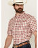Image #2 - Cowboy Hardware Men's Boot Barn Exclusive Cube Plaid Print Short Sleeve Button-Down Western Shirt, Burgundy, hi-res