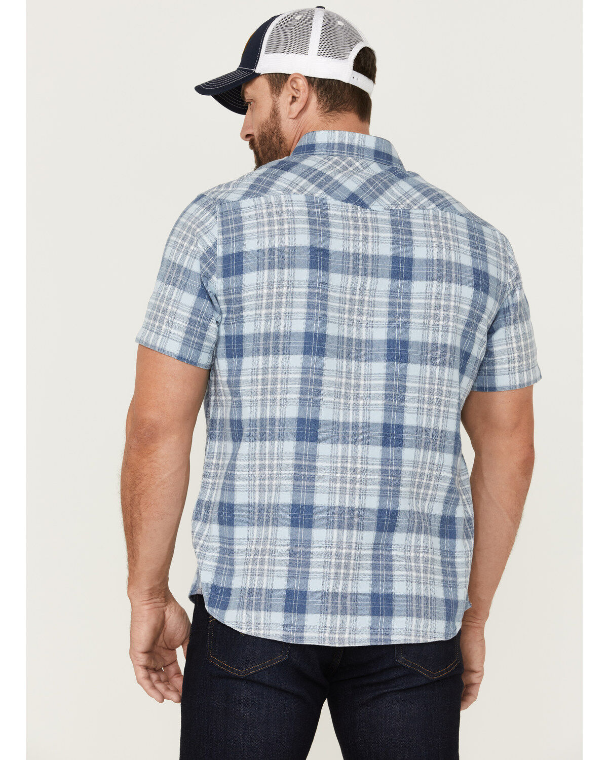 Image #4 - Flag & Anthem Men's Desert Son Cookeville Vintage Large Plaid Short Sleeve Snap Western Shirt, Light Blue, hi-res