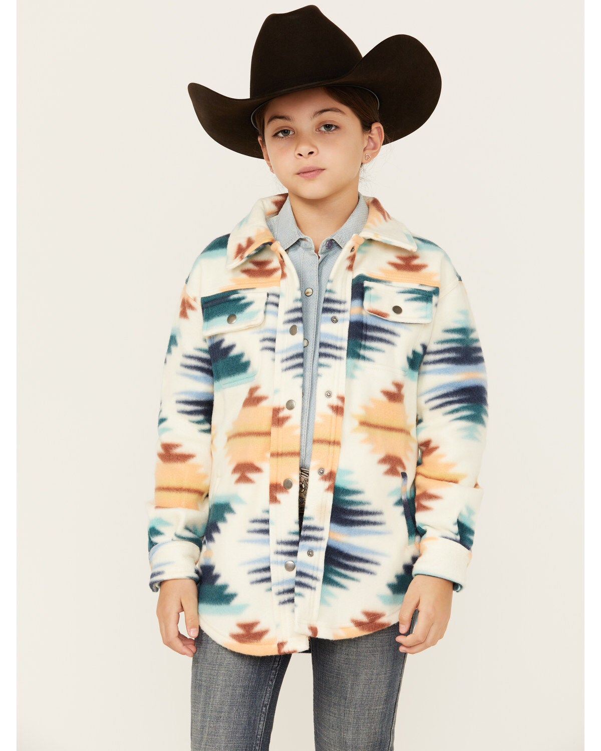 Fornia Girls' Southwestern Print Shacket, Pink, hi-res