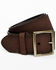 Brothers & Sons Men's Brown Brass Buckle & Roughout Leather Belt, Brown, hi-res