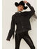 The Andy Jacket by DanielXDiamond: Women's Gray Denim Jacket With Gunmetal Fringe , Charcoal, hi-res