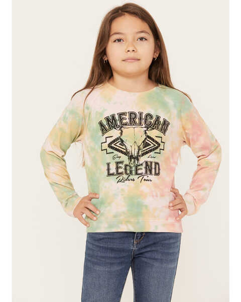 Rock & Roll Denim Girls' Tie Dye American Legend Graphic Sweatshirt, Peach, hi-res