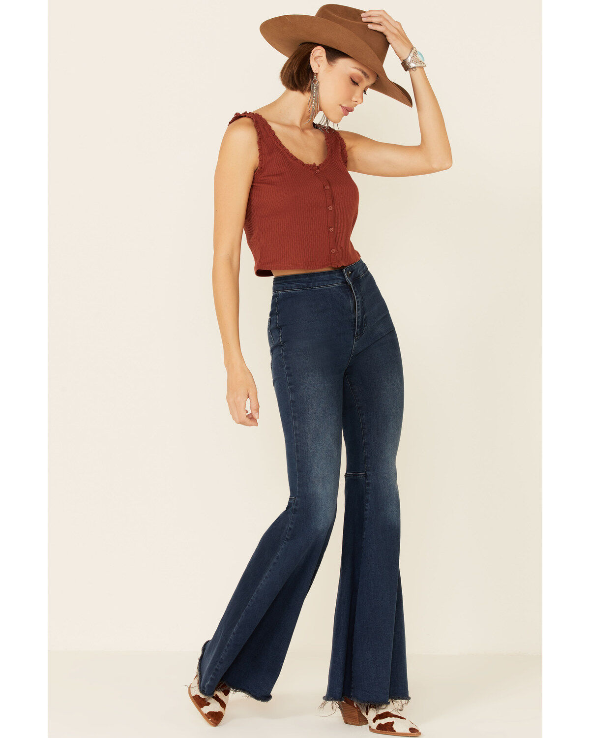 Image #2 - Eyeshadow Women's Ribbed Button Down Crop Tank Top, , hi-res