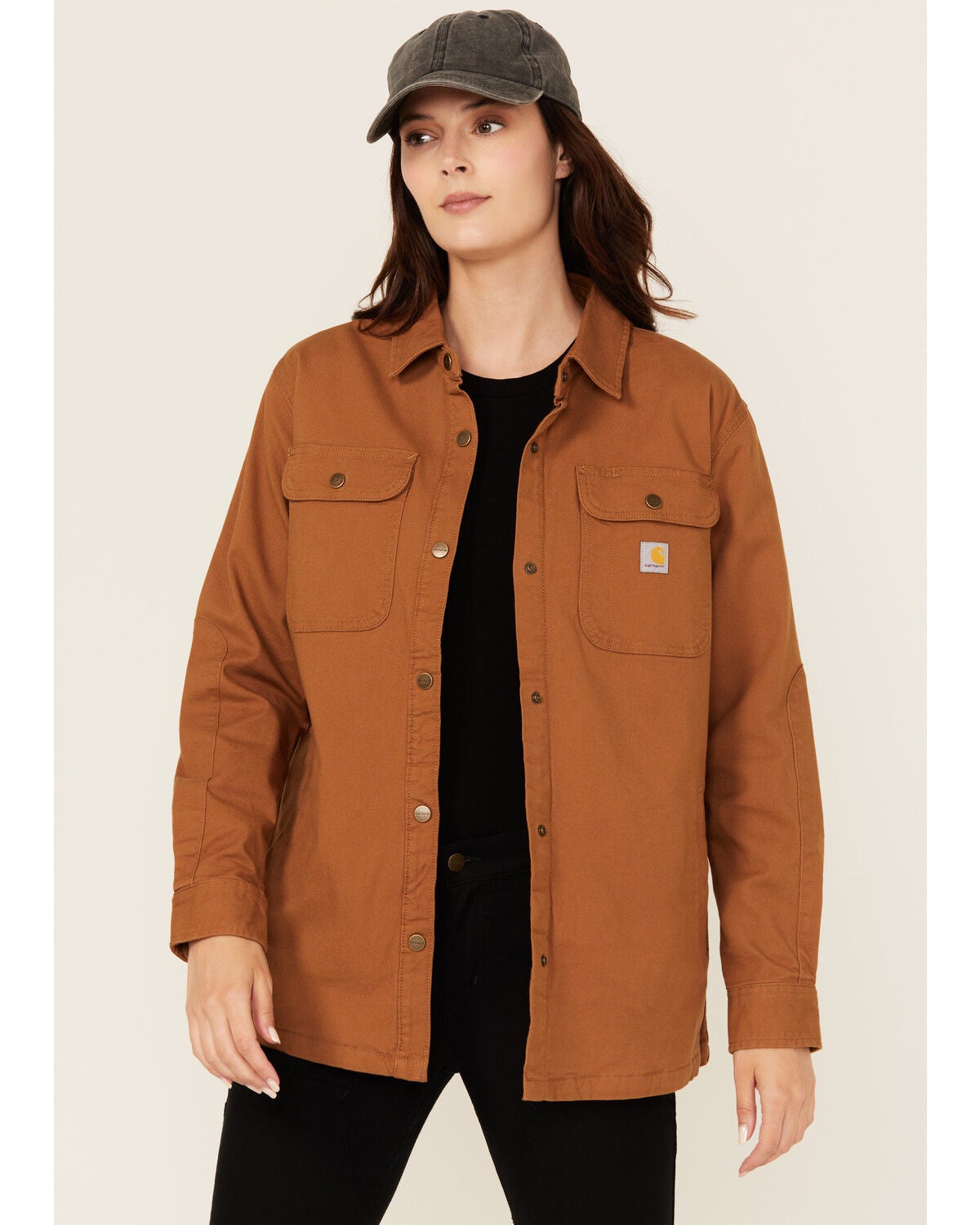 Carhartt Women's Rugged Flex&reg; Loose Fit Canvas Shacket, Brown, hi-res