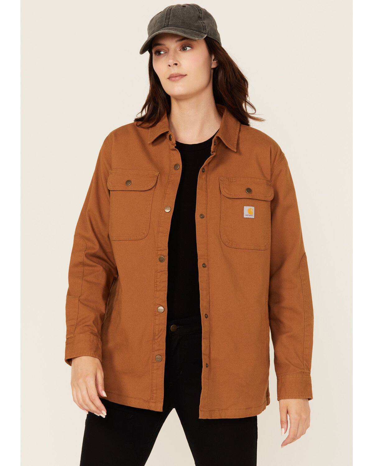 Image #1 - Carhartt Women's Rugged Flex® Loose Fit Canvas Shacket, Brown, hi-res