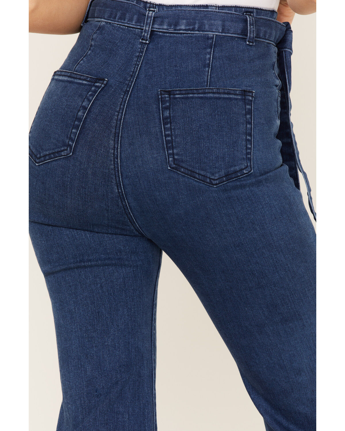 Image #4 - Flying Tomato Women's High Rise Self Belt Flare Leg Jeans, Blue, hi-res