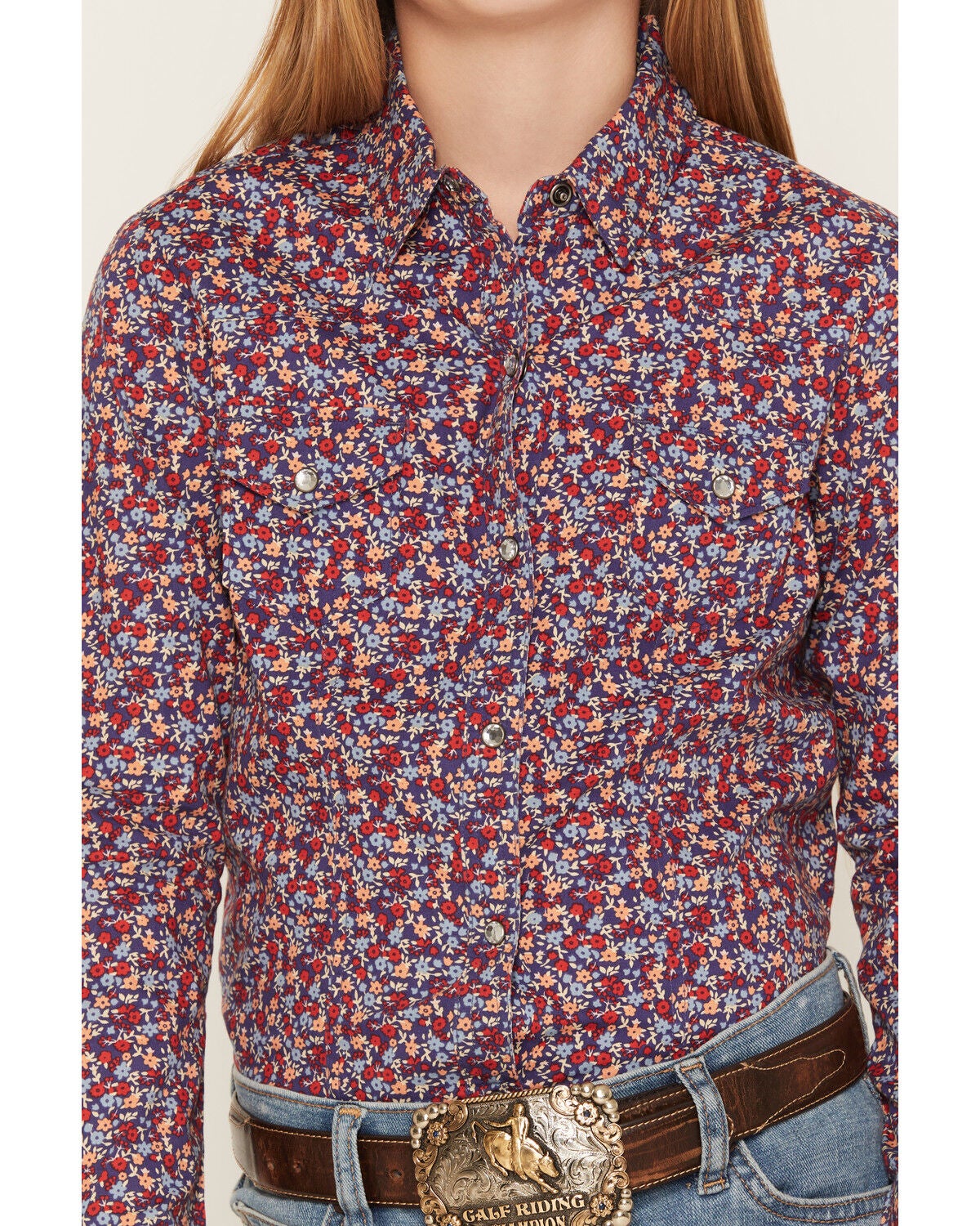 Image #3 - Cruel Girl Girl's Floral Print Long Sleeve Rhinestone Snap Western Shirt, , hi-res