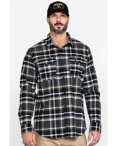 Image #1 - Hawx Men's Grey Berm Stretch Plaid Long Sleeve Flannel Work Shirt , , hi-res