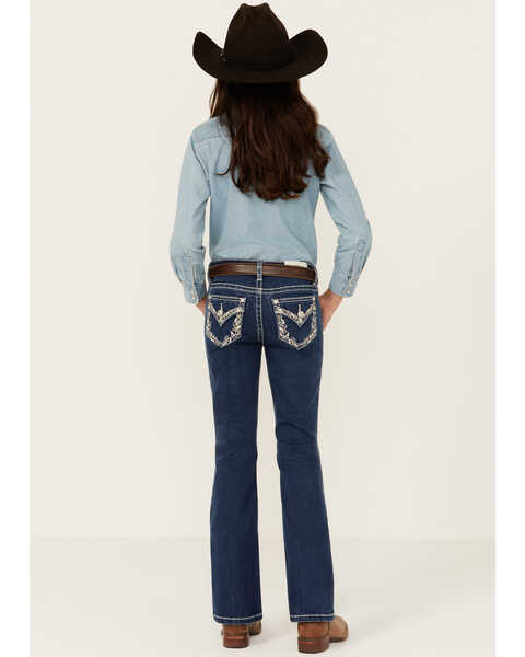 Image #1 - Miss Me Girls' Medium Wash Border Print Stretch Bootcut Jeans , Blue, hi-res