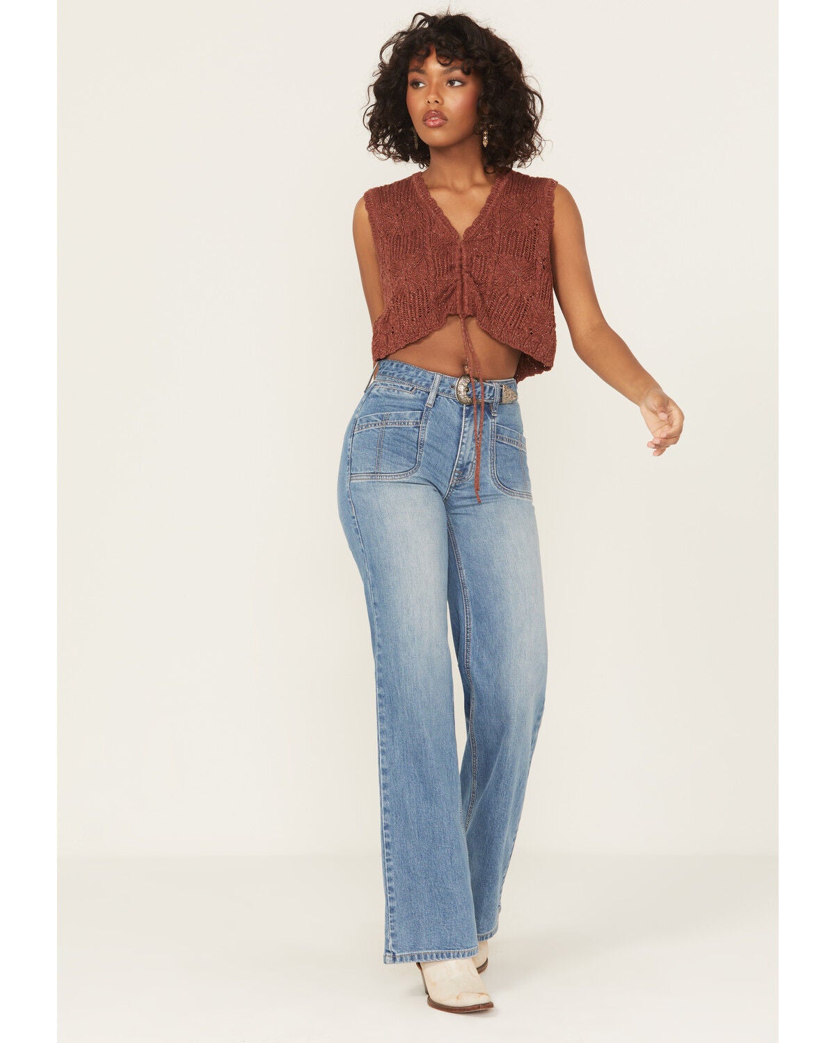 Rock & Roll Denim Women's Medium Wash High Rise Relaxed Flare Stretch Denim Jeans, Medium Wash, hi-res